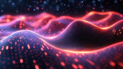 Poster - A vibrant abstract image showcasing flowing waves of light with blue and red hues, creating a dynamic and visually striking effect.