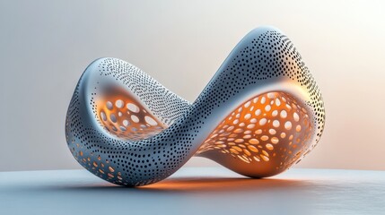 Poster - A sleek, abstract sculpture with a flowing form and perforated texture, reflecting light and creating an intriguing visual experience.
