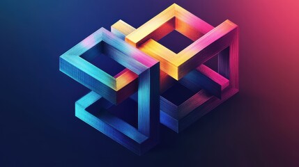 Poster - A vibrant 3D abstract design featuring interconnected geometric shapes with a gradient color scheme, creating a visually striking effect.