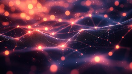 Poster - A vibrant abstract image featuring glowing lines and dots, resembling a wave of energy or data flowing through space.
