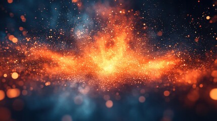 Poster - A vibrant explosion of colors resembling cosmic phenomena, featuring fiery oranges and blues with a starry background, evoking a sense of wonder and energy.