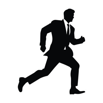 Business man run black silhouette of simple minimal vector