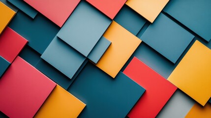 Poster - A vibrant composition of overlapping rectangular shapes in shades of teal, red, orange, and yellow, creating a dynamic visual texture.