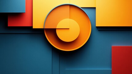 Poster - A vibrant abstract design featuring geometric shapes in blue, orange, red, and yellow, creating a modern and dynamic composition.