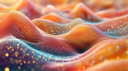 Poster - A vibrant, abstract landscape with colorful, wavy patterns and sparkling dots, evoking a sense of motion and depth.