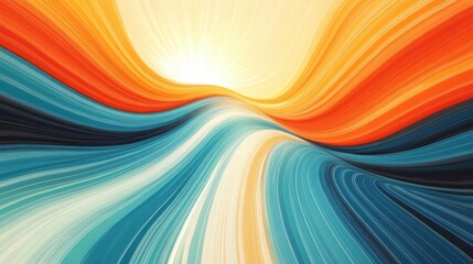Poster - An abstract artwork featuring flowing waves of vibrant colors, blending warm oranges and cool blues, evoking a sense of movement and tranquility.