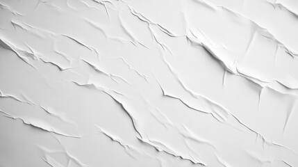 Poster - Crumpled white paper surface, glued and textured, revealing intricate wrinkles and creases as graphic design background with subtle tactile quality