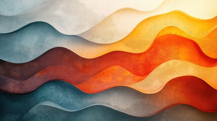 Poster - A vibrant abstract design featuring flowing waves of color, blending shades of blue, orange, and cream for a dynamic visual effect.