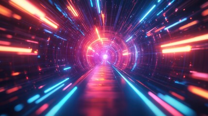 Poster - A vibrant tunnel of light, radiating blue and pink hues, creates a sense of speed and motion, evoking a futuristic journey through space.