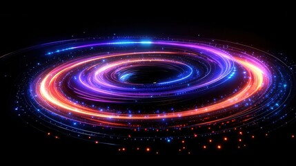 Poster - A vibrant, swirling cosmic design featuring bright colors and light trails, resembling a galaxy or vortex in a dark background.
