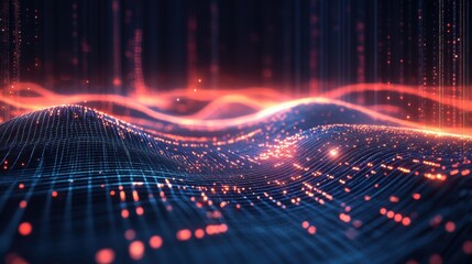 Poster - A vibrant, abstract representation of digital waves, featuring glowing lines and dots, evoking a sense of motion and technology.