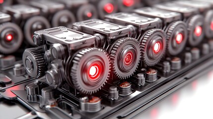 Poster - Futuristic gear mechanism with glowing ai circuitry technology lab 3d render robotics close-up innovation