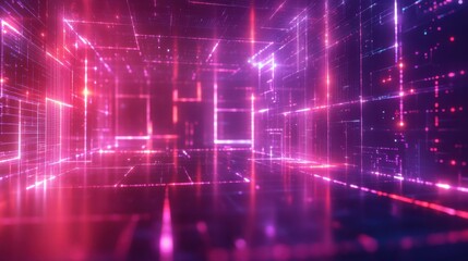 Poster - A vibrant digital space filled with glowing lines and neon colors, creating a futuristic and abstract environment.