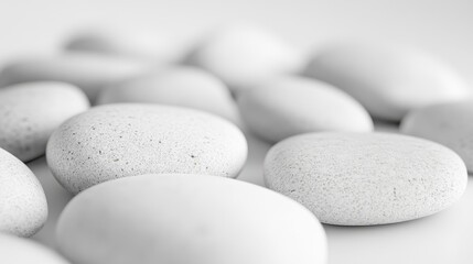 Poster - Many white pebbles are creating a relaxing and pure atmosphere with their smooth texture and rounded shapes, perfect for backgrounds or wellness concepts