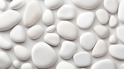 Poster - White pebbles arranged smoothly on pale surface, presenting clean lines and serene aesthetic with natural texturing and minimalist composition