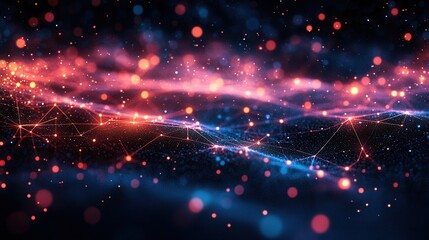 Poster - A vibrant, abstract image depicting colorful dots and lines against a dark background, evoking a sense of depth and digital connectivity.