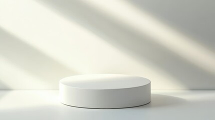Poster - Sunlit white cylindrical pedestal casting soft shadows, providing clean minimalist staging for contemporary product photography display