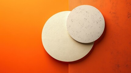 Poster - Abstract composition featuring two textured circles on a vibrant orange background, showcasing modern design elements.