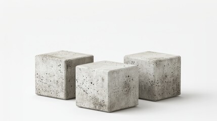 Poster - Minimalist concrete cubes creating geometric composition, casting subtle shadows on white surface, representing architectural design principles