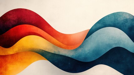 Poster - A vibrant abstract design featuring flowing waves of red, orange, yellow, and blue, creating a dynamic and colorful visual effect.