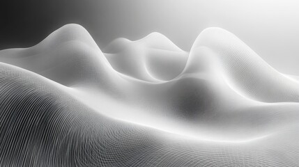 Poster - Abstract landscape of white, flowing lines creating a serene, wave-like effect, evoking a sense of tranquility and depth.