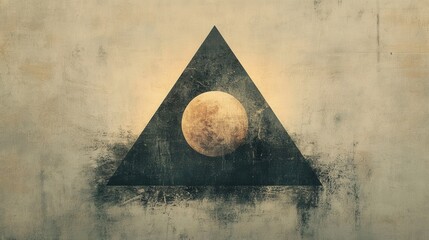 Poster - An abstract design featuring a large black triangle with a textured background and a circular element in the center, evoking a sense of mystery and symbolism.