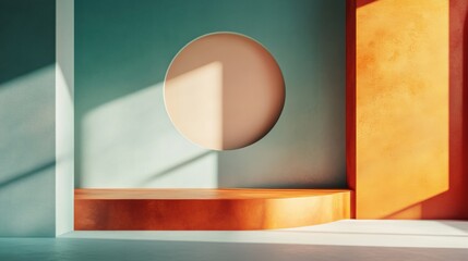 Poster - A modern interior featuring geometric shapes, vibrant colors, and natural light creating a harmonious and inviting atmosphere.