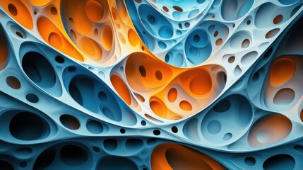 Poster - A vibrant, abstract composition featuring flowing shapes in blue and orange, creating a dynamic, organic pattern.