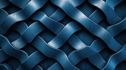 Poster - A close-up view of an intricate blue woven pattern, showcasing smooth, metallic curves and a modern aesthetic.