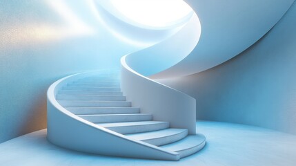 Poster - A modern, spiraling staircase leads upward in a serene, softly lit space, creating a sense of tranquility and elegance.