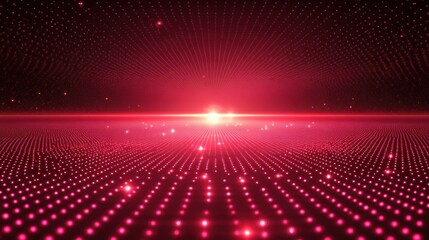 Poster - A vibrant digital landscape featuring a grid of glowing dots, illuminated by a bright central light, creating a futuristic and dynamic atmosphere.