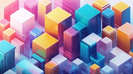 Poster - A vibrant, abstract arrangement of colorful geometric shapes resembling stacked blocks in various sizes and shades.