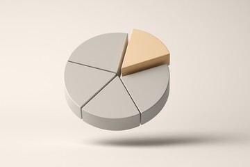 Poster - Pie Chart 3D Model: A visually appealing 3D rendering of a six-segment pie chart, with one segment highlighted in a contrasting beige color against a light gray background.