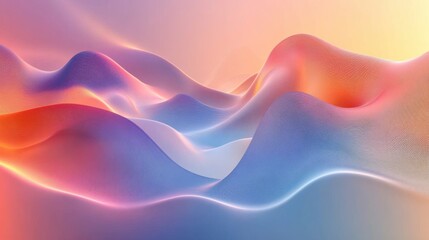 Poster - A vibrant, abstract landscape featuring flowing waves in shades of pink, blue, and orange, creating a dreamy, ethereal atmosphere.