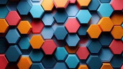 Poster - A vibrant arrangement of hexagonal shapes in various colors, creating a striking geometric pattern.