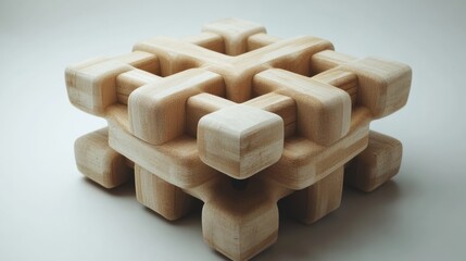 Poster - A detailed wooden puzzle piece with interlocking shapes, showcasing craftsmanship and design.