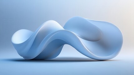 Poster - A smooth, flowing abstract sculpture in shades of blue, showcasing elegant curves and modern design against a soft gradient background.