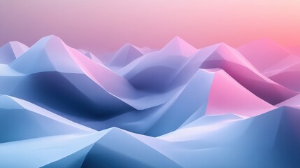 Poster - A serene digital landscape featuring soft, layered mountains in shades of blue and pink, creating a calming and abstract visual experience.