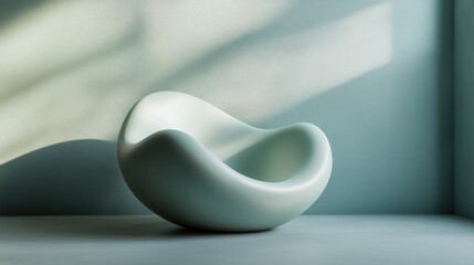 Poster - A modern, sculptural chair in a soft mint color set against a minimalist, light-filled interior.