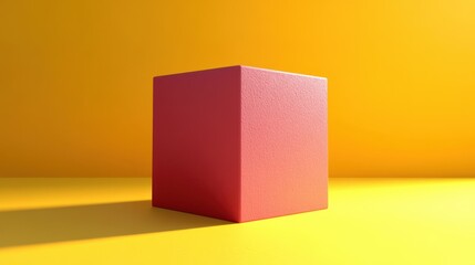 Poster - A vibrant red cube sits against a bright yellow background, creating a striking contrast in color and shape.