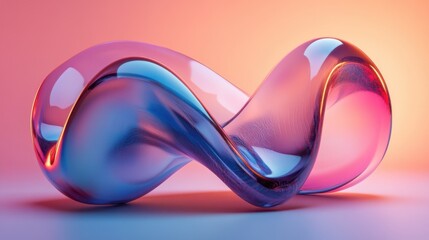 Poster - A vibrant glass sculpture with a twisting design, showcasing hues of pink and blue against a softly lit background.