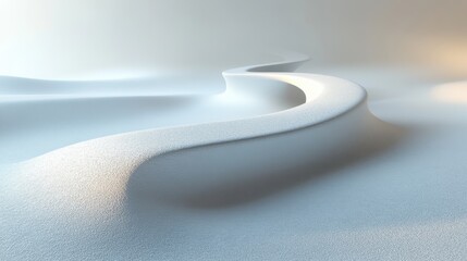 Poster - A smooth, winding path of textured white material flows gently across a minimalist landscape, creating a serene and tranquil atmosphere.