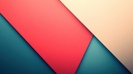 Poster - A vibrant abstract composition featuring layered geometric shapes in shades of red, teal, and beige, creating an eye-catching visual contrast.