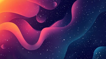 Poster - A vibrant abstract design featuring flowing waves of color against a starry background, evoking a sense of depth and cosmic beauty.