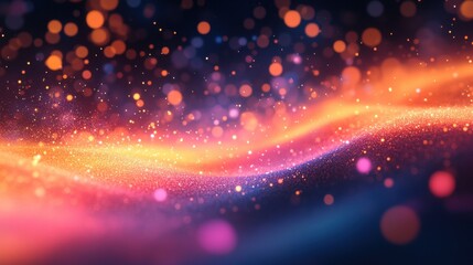 Poster - A vibrant abstract image featuring glowing particles and waves of color, creating a dynamic and enchanting visual experience.