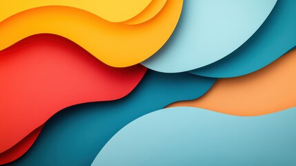 Poster - A vibrant abstract design featuring flowing shapes in a mix of colors, including red, yellow, blue, and orange, creating a dynamic visual effect.