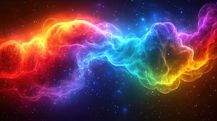 Wall Mural - colorful nebula with vibrant hues of red, yellow, blue, and purple against a background of twinkling
