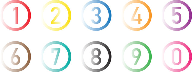 Poster - set of coloring numbers in coloring gradient circle. from 0 to 9. number in round circle vector illustration.