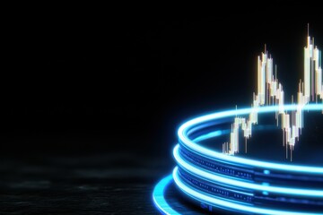 Poster - A futuristic digital graph with glowing blue lines representing data trends against a dark backdrop.