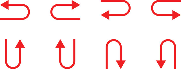 Poster - set of red u turn arrow symbol vector illustration.